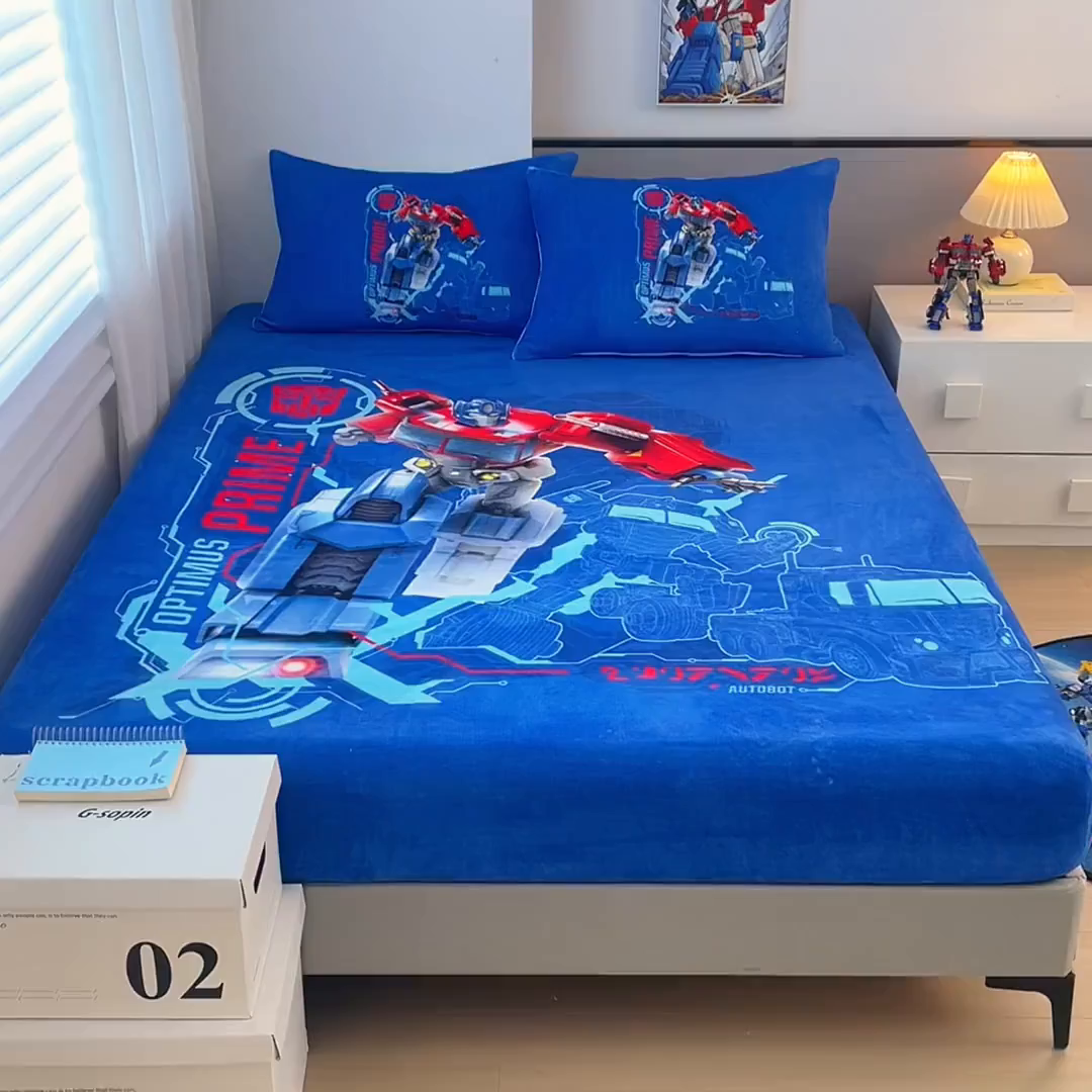 91家纺网 家纺一手货源 找家纺 蘭菲家纺 2025新款高克重亲肤保暖牛奶绒单品床笠-变形金刚 12号