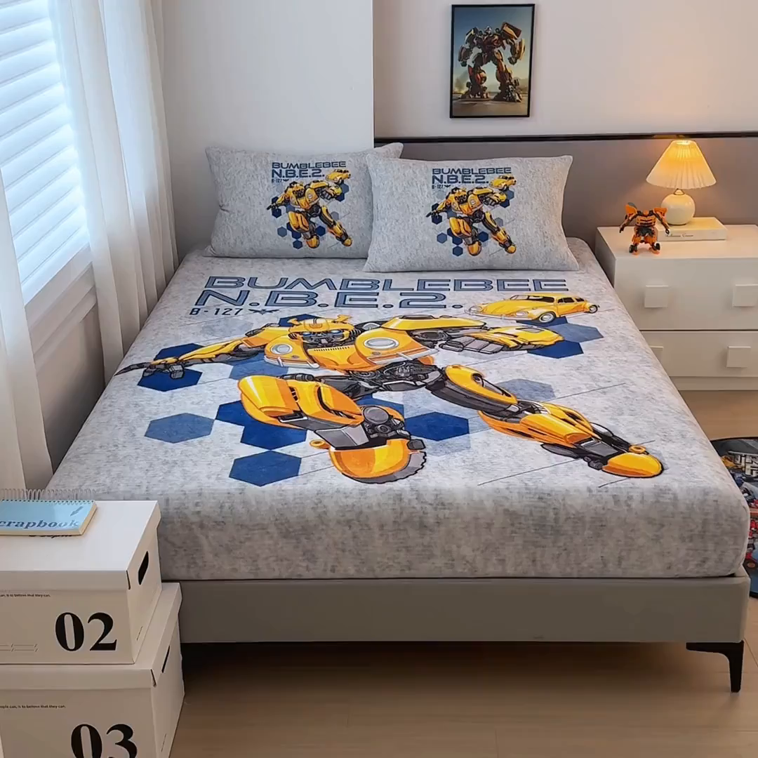 91家纺网 家纺一手货源 找家纺 蘭菲家纺 2025新款高克重亲肤保暖牛奶绒单品床笠-变形金刚 4号