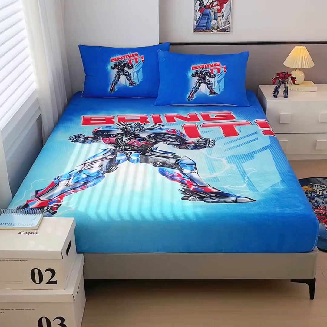 91家纺网 家纺一手货源 找家纺 蘭菲家纺 2025新款高克重亲肤保暖牛奶绒单品床笠-变形金刚 8号