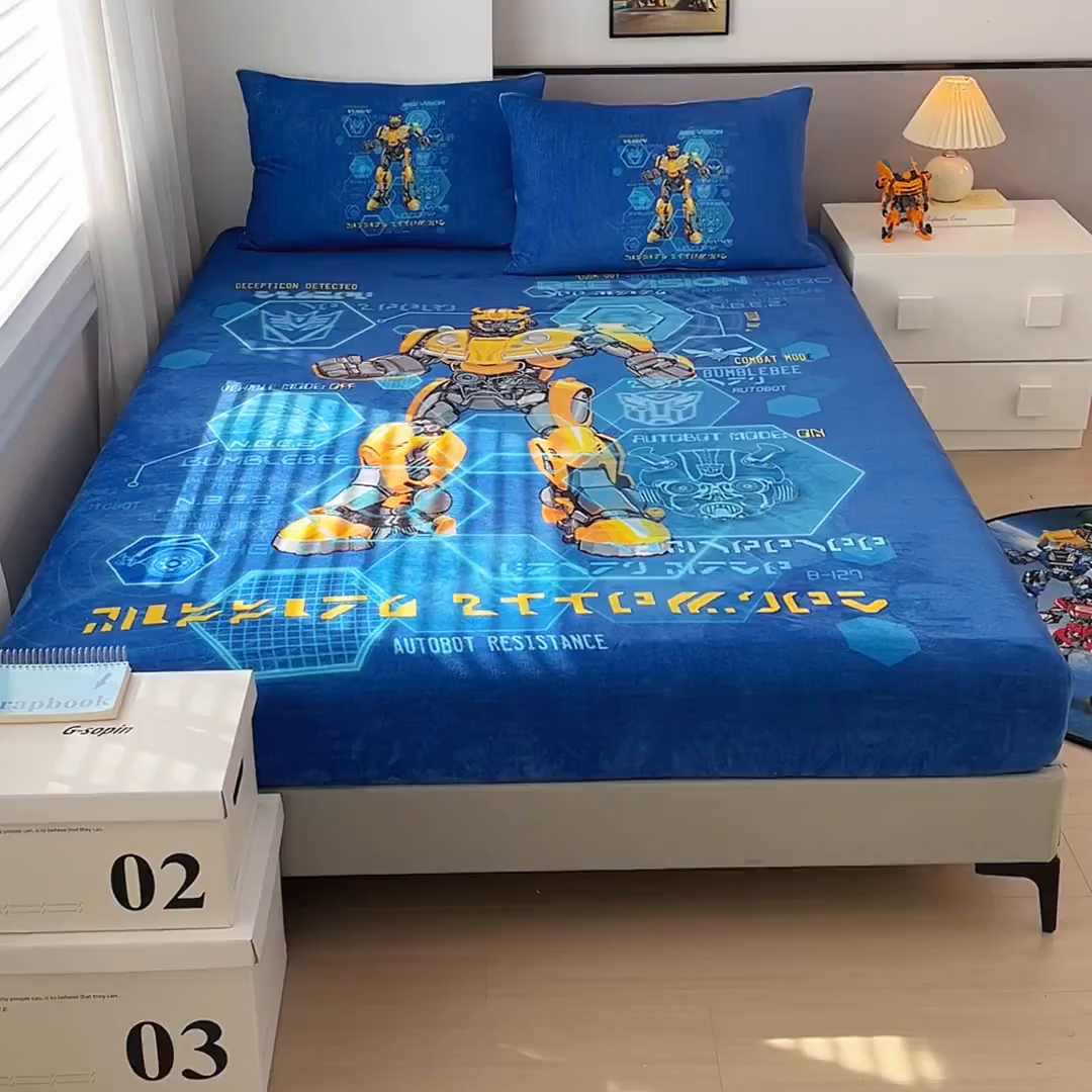 91家纺网 家纺一手货源 找家纺 蘭菲家纺 2025新款高克重亲肤保暖牛奶绒单品床笠-变形金刚 11号