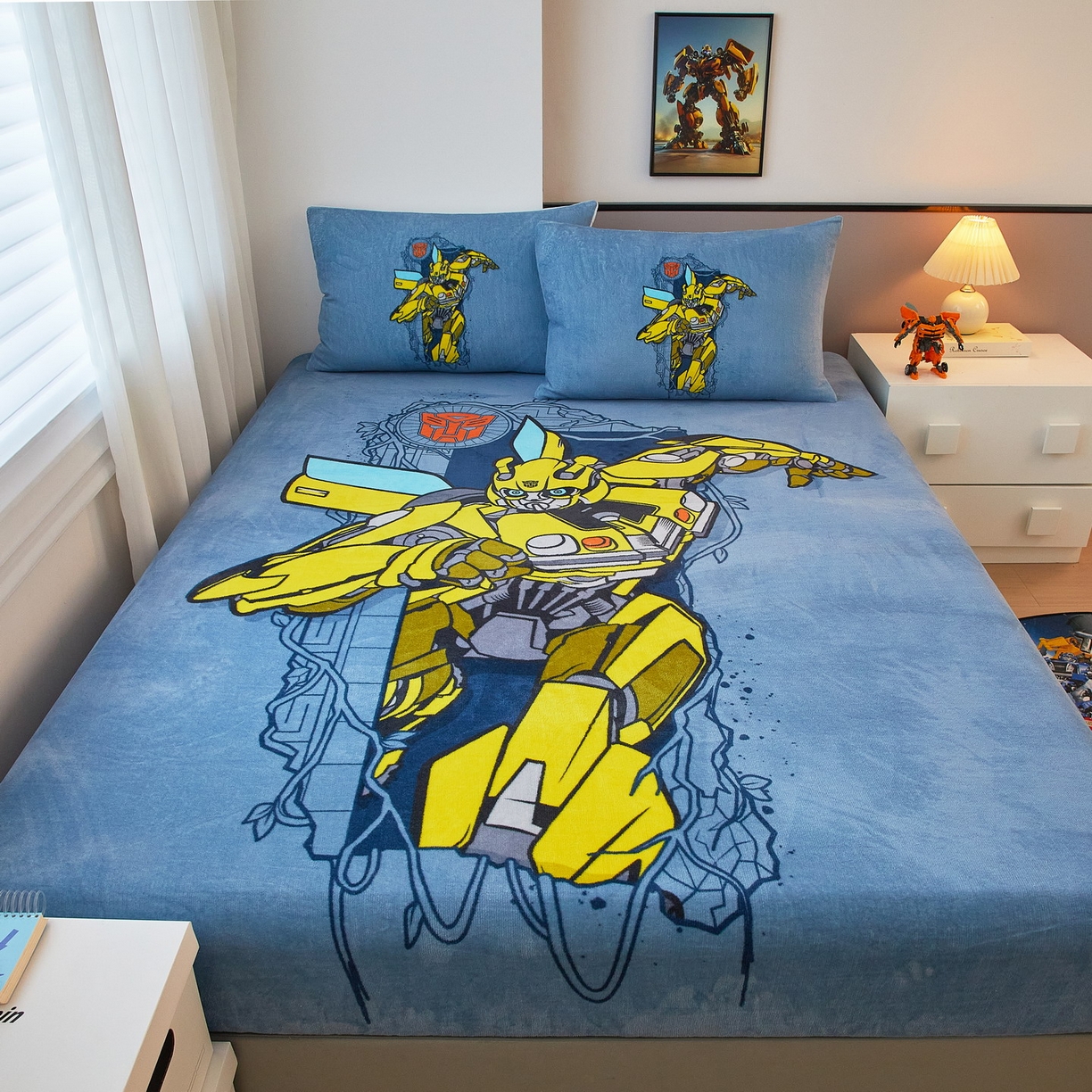 91家纺网 家纺一手货源 找家纺 蘭菲家纺 2025新款高克重亲肤保暖牛奶绒单品床笠-变形金刚 3号