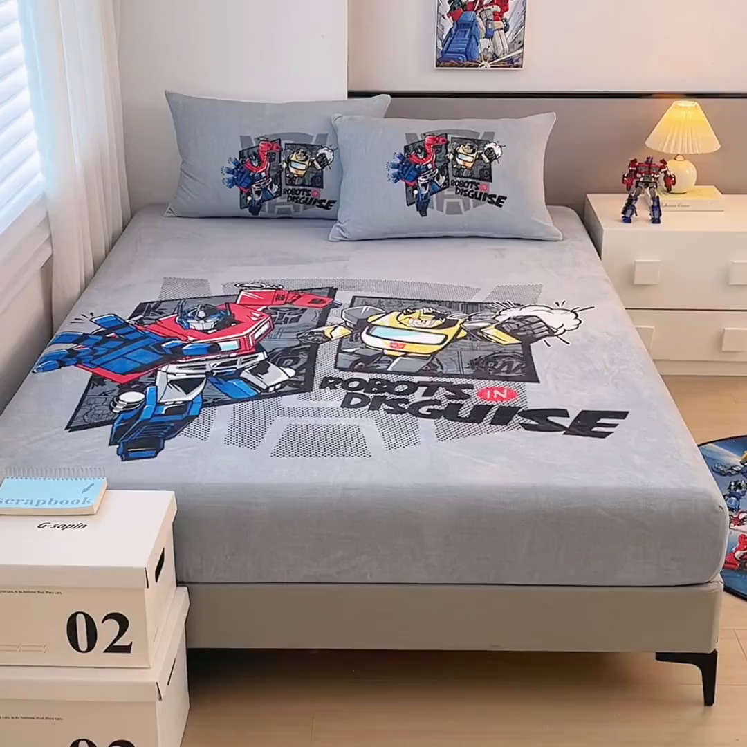 91家纺网 家纺一手货源 找家纺 蘭菲家纺 2025新款高克重亲肤保暖牛奶绒单品床笠-变形金刚 5号