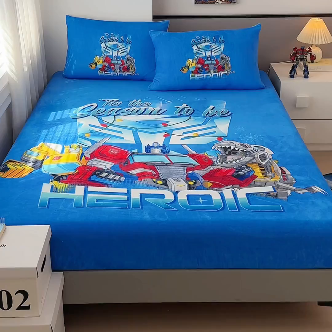 91家纺网 家纺一手货源 找家纺 蘭菲家纺 2025新款高克重亲肤保暖牛奶绒单品床笠-变形金刚 7号