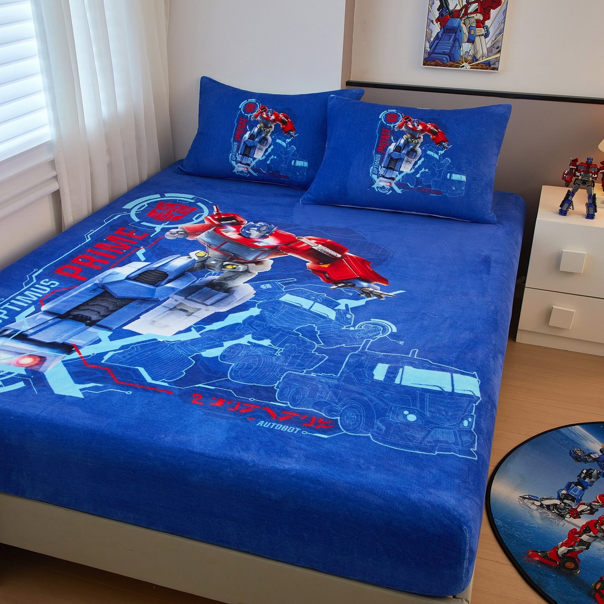 91家纺网 家纺一手货源 找家纺 蘭菲家纺 2025新款高克重亲肤保暖牛奶绒单品床笠-变形金刚 12号