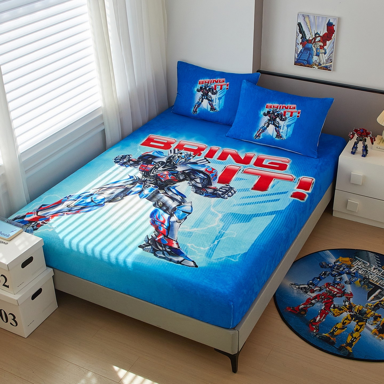 91家纺网 家纺一手货源 找家纺 蘭菲家纺 2025新款高克重亲肤保暖牛奶绒单品床笠-变形金刚 8号