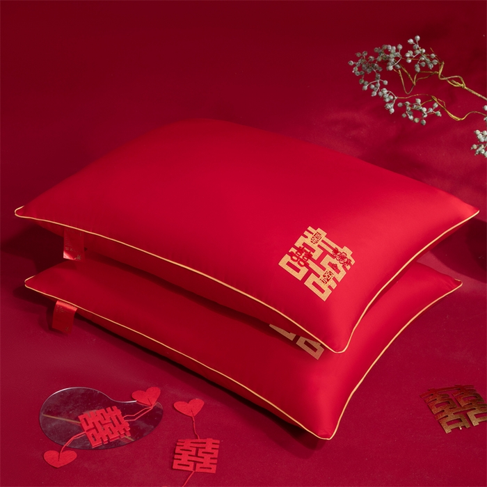 91家纺网 家纺一手货源 找家纺 （总）仁宇枕业 2025新款新品新人大红结婚喜庆富贵喜事婚庆舒适枕系列多规格单人双人长枕头枕芯