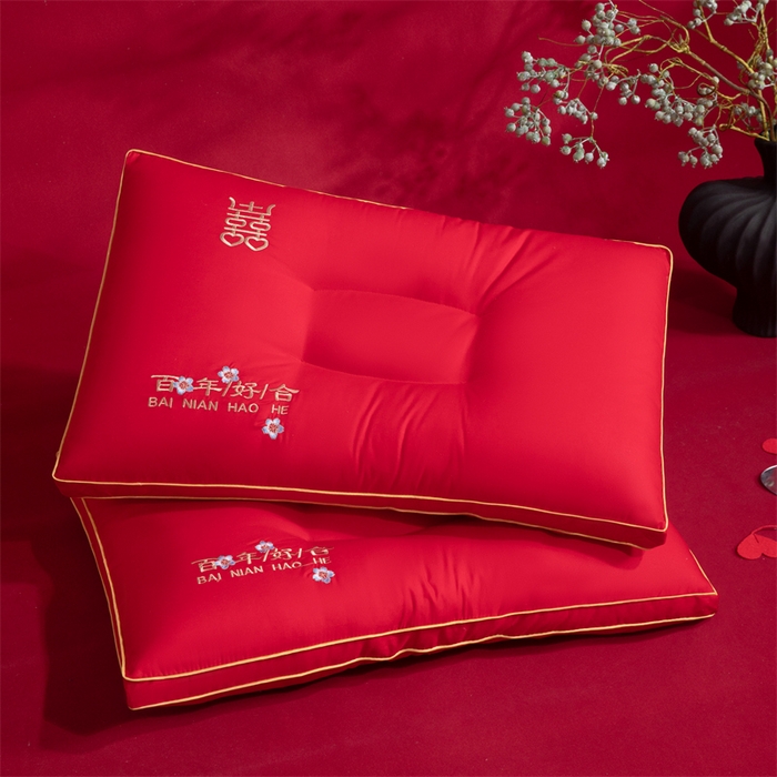 91家纺网 家纺一手货源 找家纺 （总）仁宇枕业 2025新款新品新人大红结婚喜庆富贵喜事婚庆舒适枕系列多规格单人双人长枕头枕芯