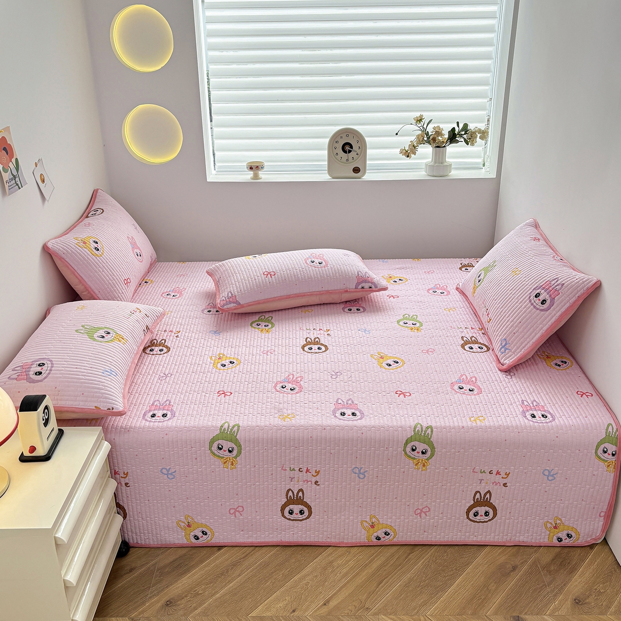 金艾草 2025新款一面绒一面棉榻榻米大炕盖单件棉加绒床盖三件套A版全棉印花B版加厚牛奶绒  （提供买家秀） 拉布布-粉色