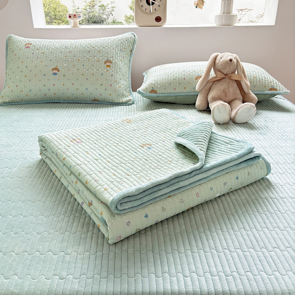 91家纺网 家纺一手货源 找家纺 金艾草 2025新款一面绒一面棉榻榻米大炕盖单件棉加绒床盖三件套A版全棉印花B版加厚牛奶绒 （提供买家秀） 星辰-蓝色