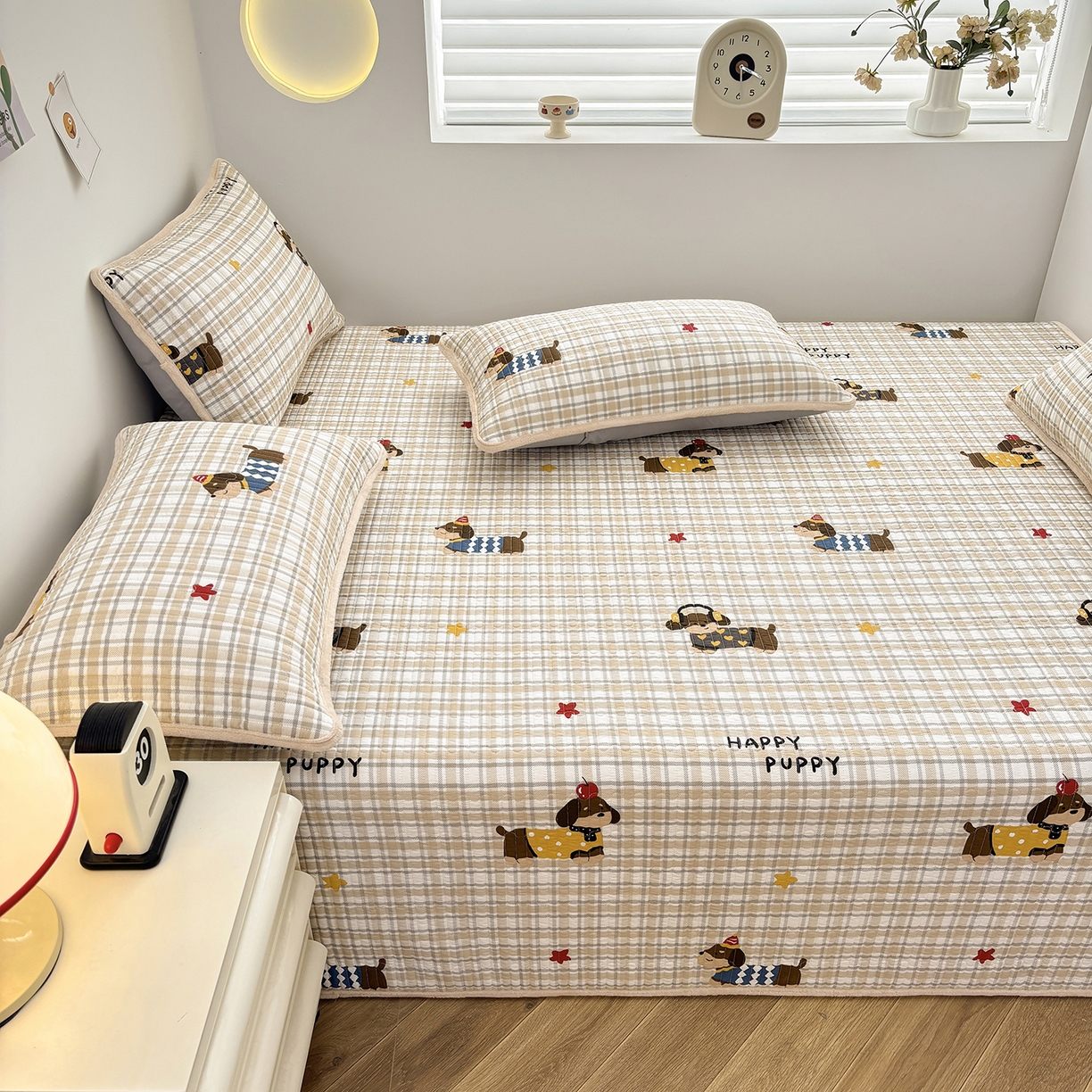 91家纺网 家纺一手货源 找家纺 金艾草 2025新款一面绒一面棉榻榻米大炕盖单件棉加绒床盖三件套A版全棉印花B版加厚牛奶绒 （提供买家秀） 酷比狗