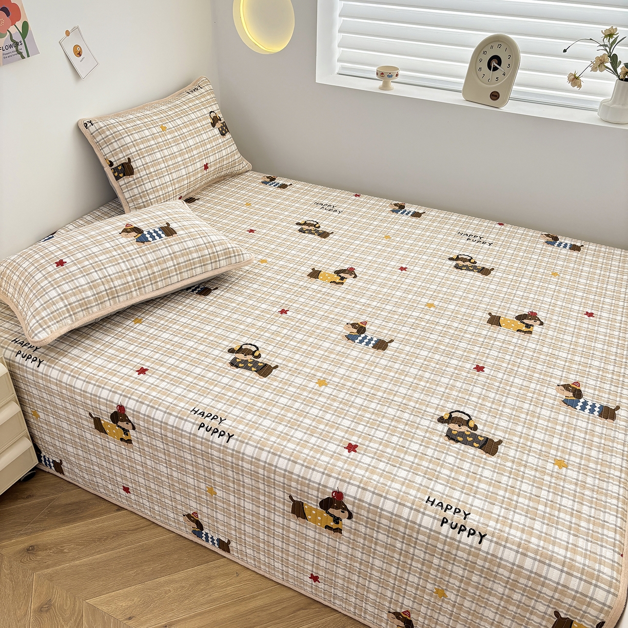 91家纺网 家纺一手货源 找家纺 金艾草 2025新款一面绒一面棉榻榻米大炕盖单件棉加绒床盖三件套A版全棉印花B版加厚牛奶绒 （提供买家秀） 酷比狗