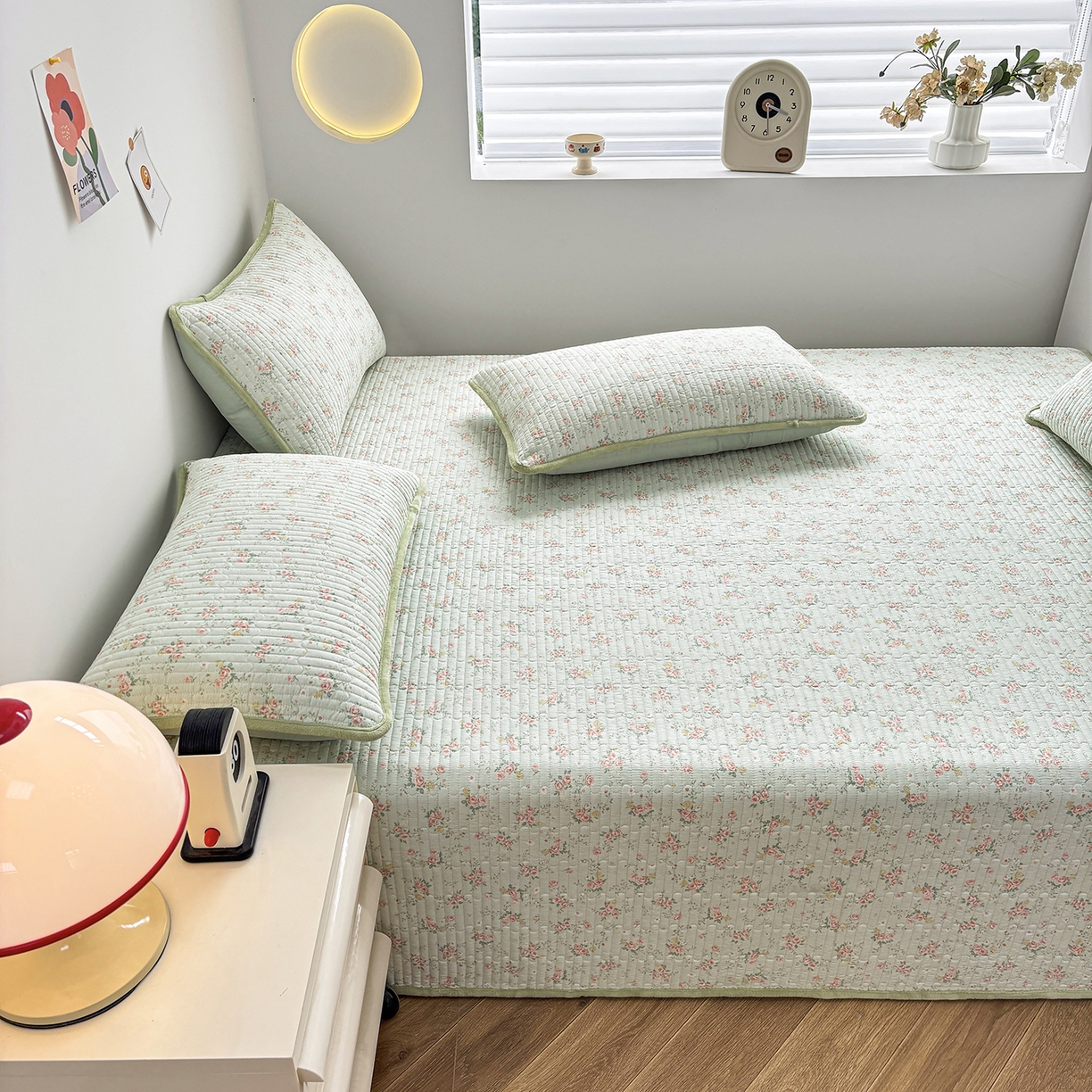 91家纺网 家纺一手货源 找家纺 金艾草 2025新款一面绒一面棉榻榻米大炕盖单件棉加绒床盖三件套A版全棉印花B版加厚牛奶绒 （提供买家秀） 南语花-绿色