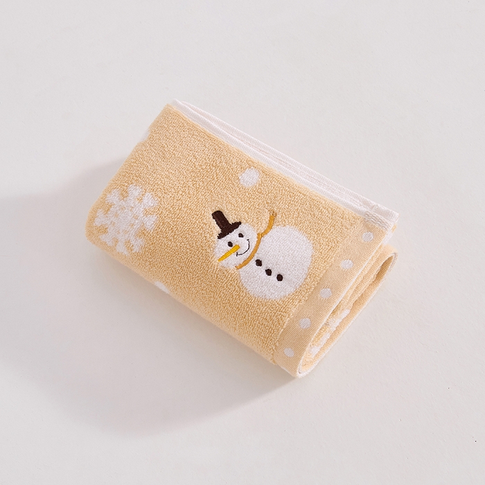 棠薇家纺 2025新款全棉股纱毛巾浴巾套巾绣花纯棉浴巾毛巾卡通成人儿童学生 毛巾-雪人浅驼 毛巾 74*35cm