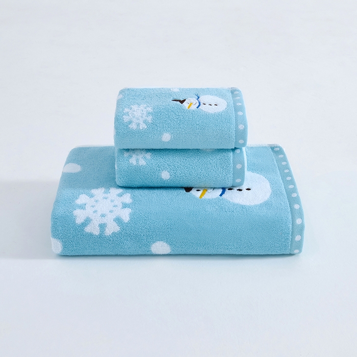 91家纺网 家纺一手货源 找家纺 棠薇家纺 2025新款全棉股纱毛巾浴巾套巾绣花纯棉浴巾毛巾卡通成人儿童学生 毛巾-雪人兰 毛巾 74*35cm