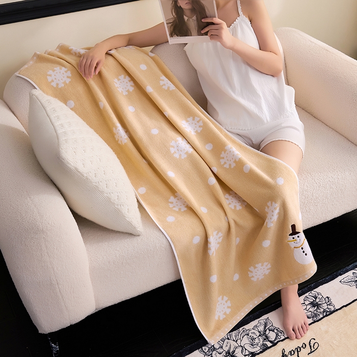 91家纺网 家纺一手货源 找家纺 棠薇家纺 2025新款全棉股纱毛巾浴巾套巾绣花纯棉浴巾毛巾卡通成人儿童学生 毛巾-雪人浅驼 毛巾 74*35cm