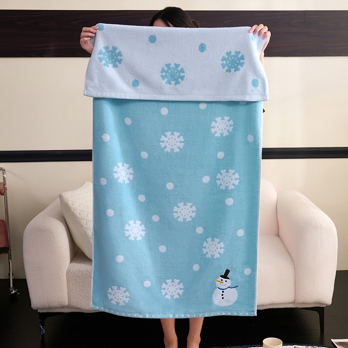 91家纺网 家纺一手货源 找家纺 棠薇家纺 2025新款全棉股纱毛巾浴巾套巾绣花纯棉浴巾毛巾卡通成人儿童学生 毛巾-雪人兰 毛巾 74*35cm