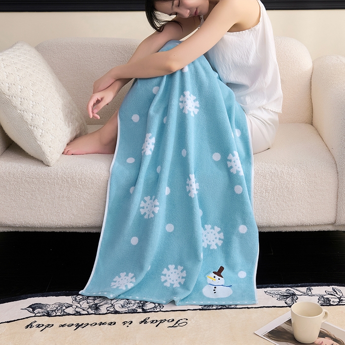 91家纺网 家纺一手货源 找家纺 棠薇家纺 2025新款全棉股纱毛巾浴巾套巾绣花纯棉浴巾毛巾卡通成人儿童学生 毛巾-雪人兰 毛巾 74*35cm