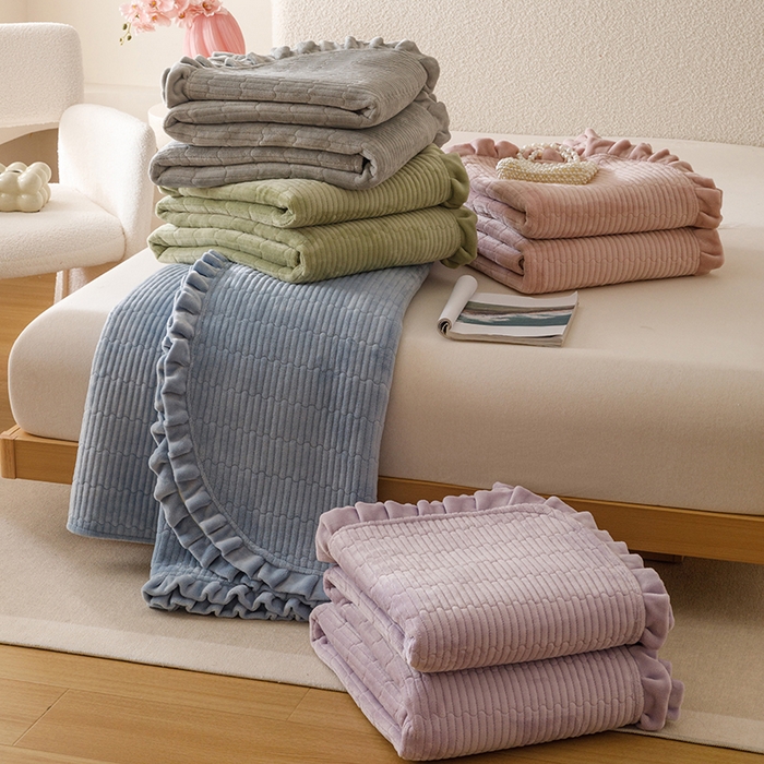 91家纺网 家纺一手货源 找家纺 沐晴家纺 2025新款纯色牛奶绒法式床盖四件套花边床盖三件套单被套 组合图仅供展示不可下单