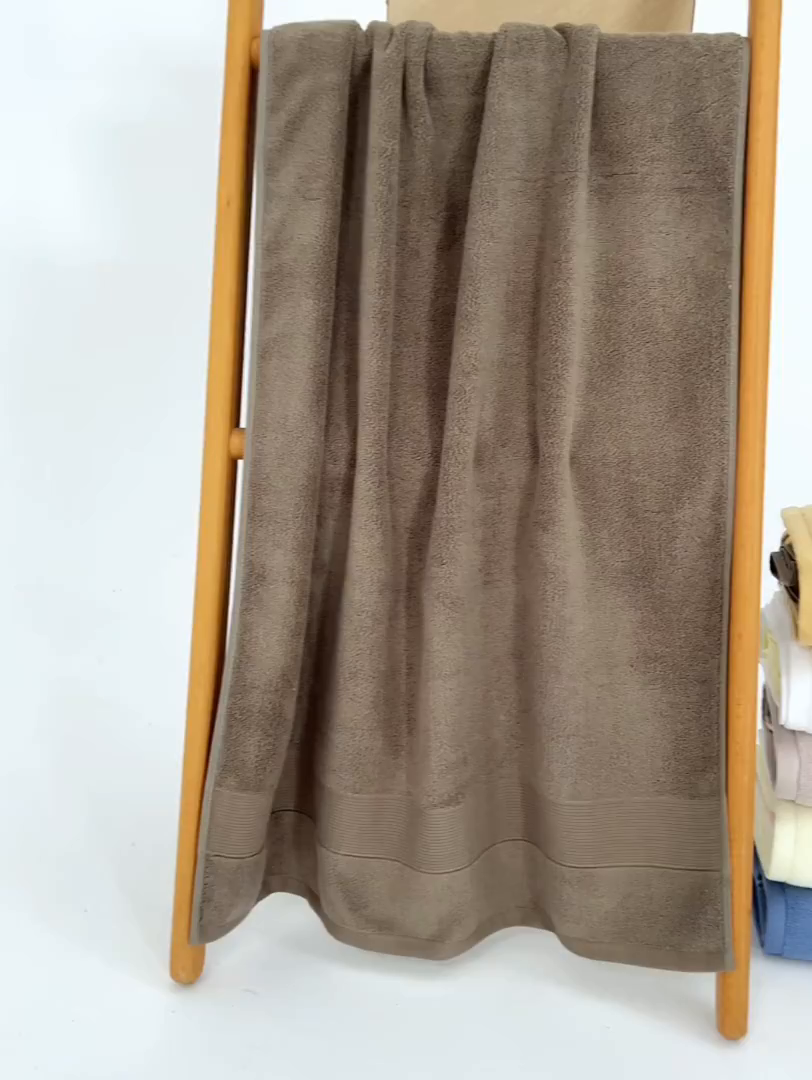 91家纺网 家纺一手货源 找家纺 棠薇家纺 2025新款素色全棉股纱毛巾浴巾套巾纯色 纯棉浴巾毛巾民宿宾馆酒店 浴巾-褐色 浴巾140*70