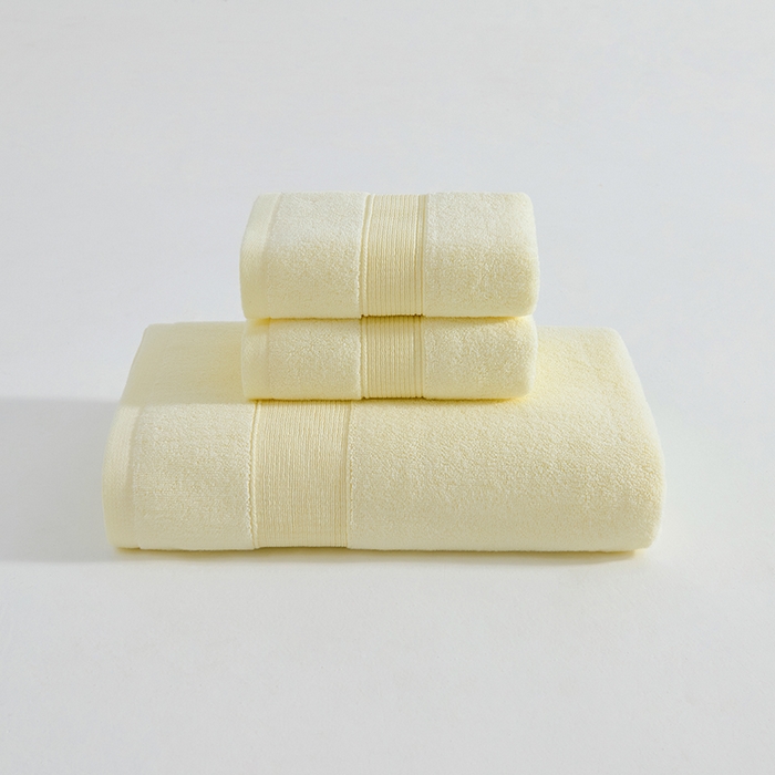 91家纺网 家纺一手货源 找家纺 棠薇家纺 2025新款素色全棉股纱毛巾浴巾套巾纯色 纯棉浴巾毛巾民宿宾馆酒店 浴巾-奶酪黄 浴巾140*70