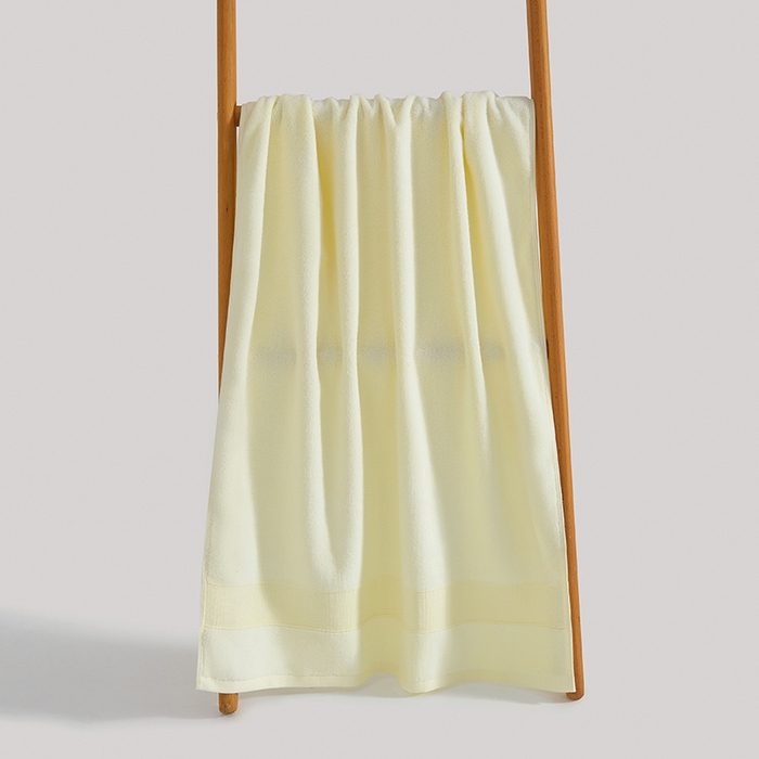 91家纺网 家纺一手货源 找家纺 棠薇家纺 2025新款素色全棉股纱毛巾浴巾套巾纯色 纯棉浴巾毛巾民宿宾馆酒店 浴巾-奶酪黄 浴巾140*70