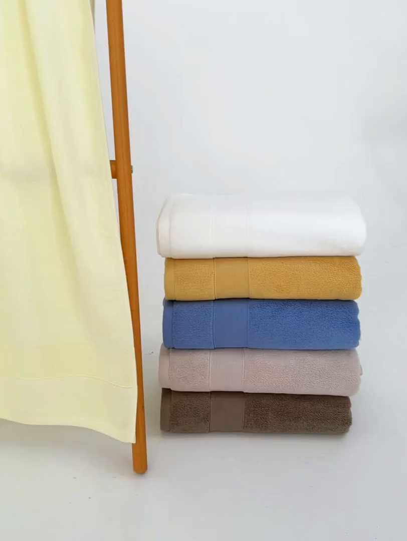 91家纺网 家纺一手货源 找家纺 棠薇家纺 2025新款素色全棉股纱毛巾浴巾套巾纯色 纯棉浴巾毛巾民宿宾馆酒店 浴巾-奶酪黄 浴巾140*70