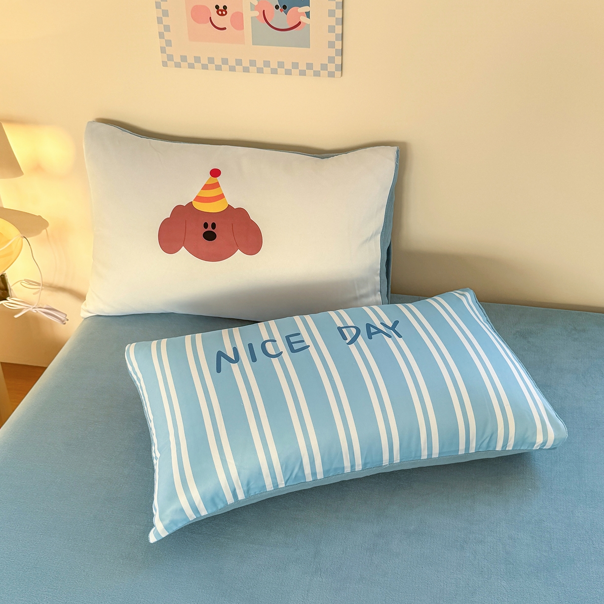 91家纺网 家纺一手货源 找家纺 十一家居 2025新款A类原创设计大版印花恒温保暖牛奶绒床笠套件 音乐萌犬