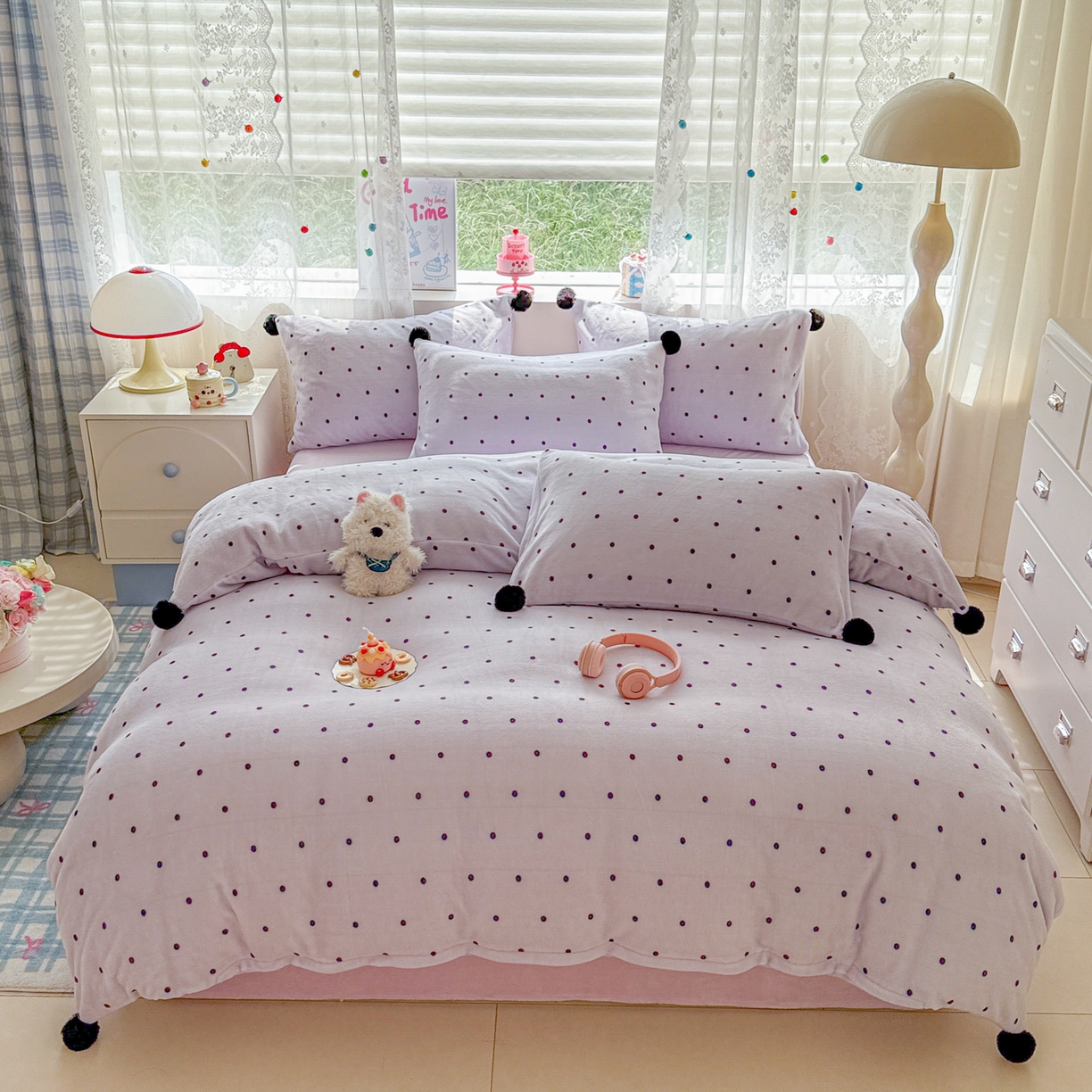 91家纺网 家纺一手货源 找家纺 （总）米可 2025秋冬新品混搭波点高克重牛奶绒毛球款单被套