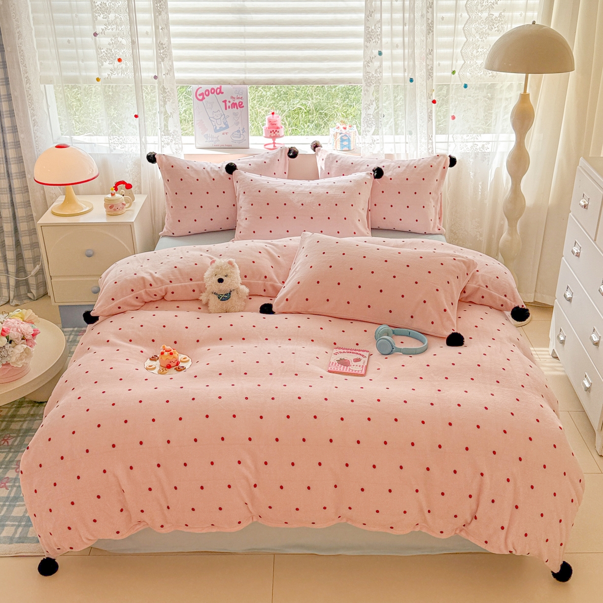 91家纺网 家纺一手货源 找家纺 （总）米可 2025秋冬新品混搭波点高克重牛奶绒毛球款单被套