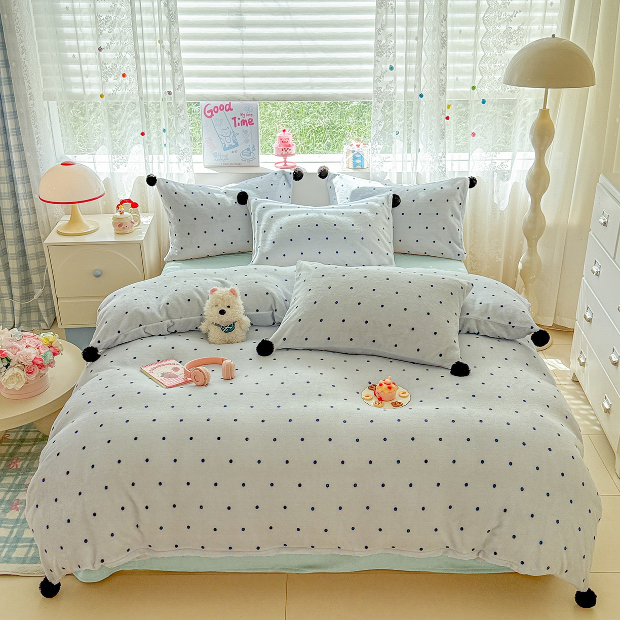 91家纺网 家纺一手货源 找家纺 （总）米可 2025秋冬新品混搭波点高克重牛奶绒毛球款单被套