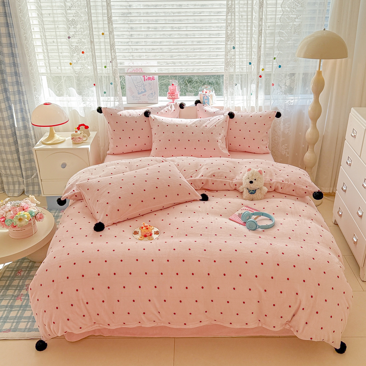 91家纺网 家纺一手货源 找家纺 （总）米可 2025秋冬新品混搭波点高克重牛奶绒毛球款单被套