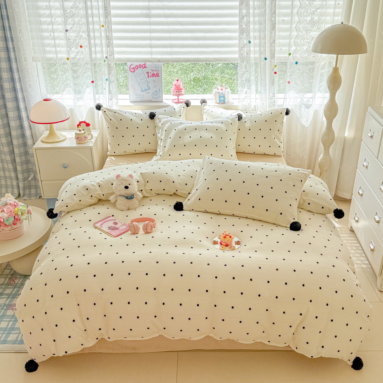 米可 2025秋冬新品混搭波点高克重牛奶绒毛球款单被套 波点-奶白