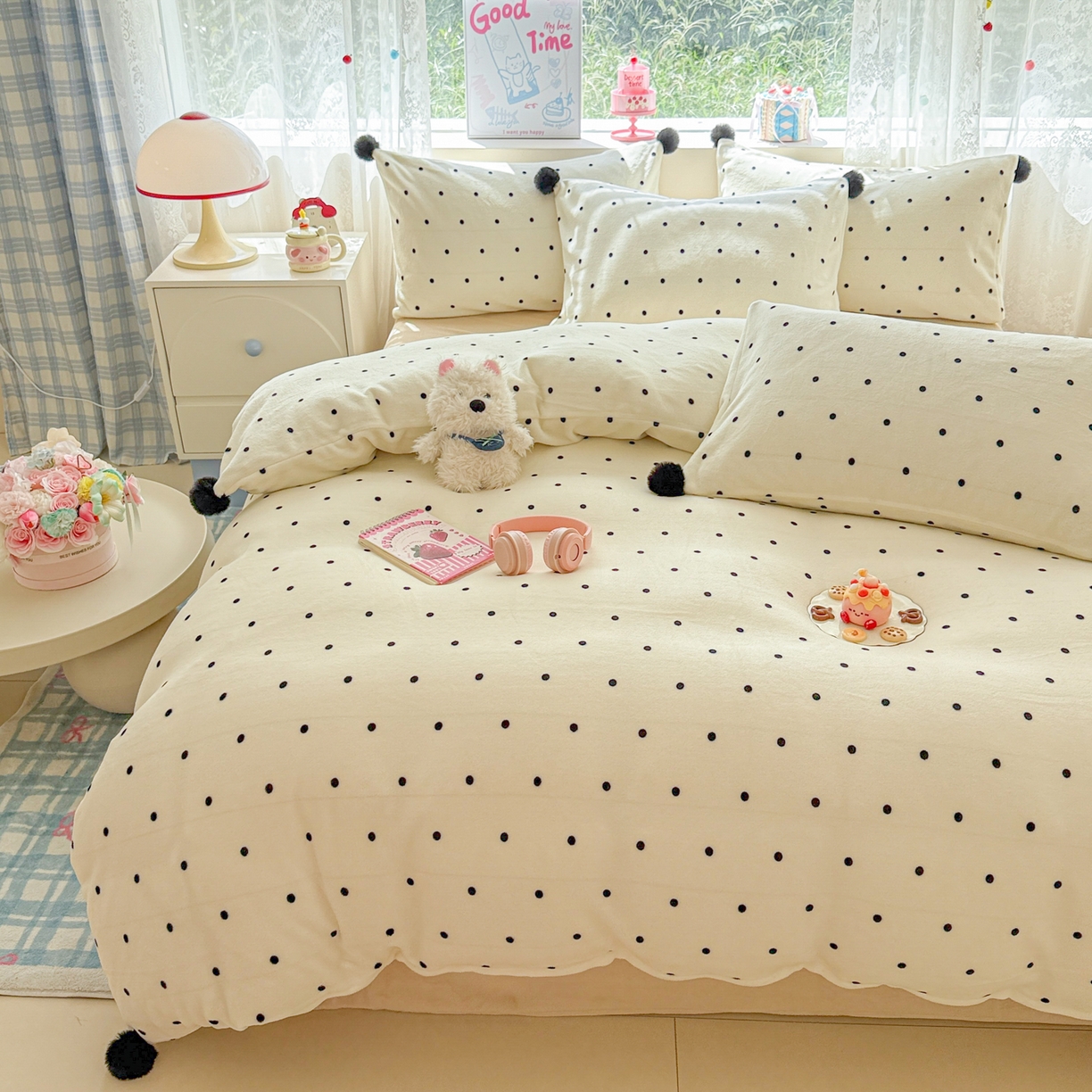 91家纺网 家纺一手货源 找家纺 米可 2025秋冬新品混搭波点高克重牛奶绒毛球款单被套 波点-奶白