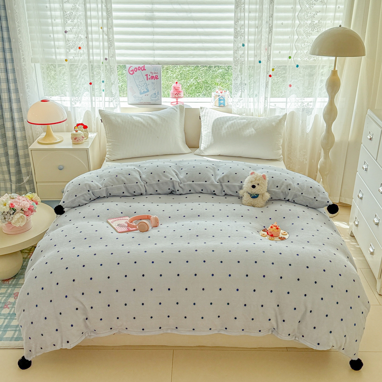 91家纺网 家纺一手货源 找家纺 米可 2025秋冬新品高克重牛奶绒毛球款单被套毛毯盖毯被套单品 蓝色