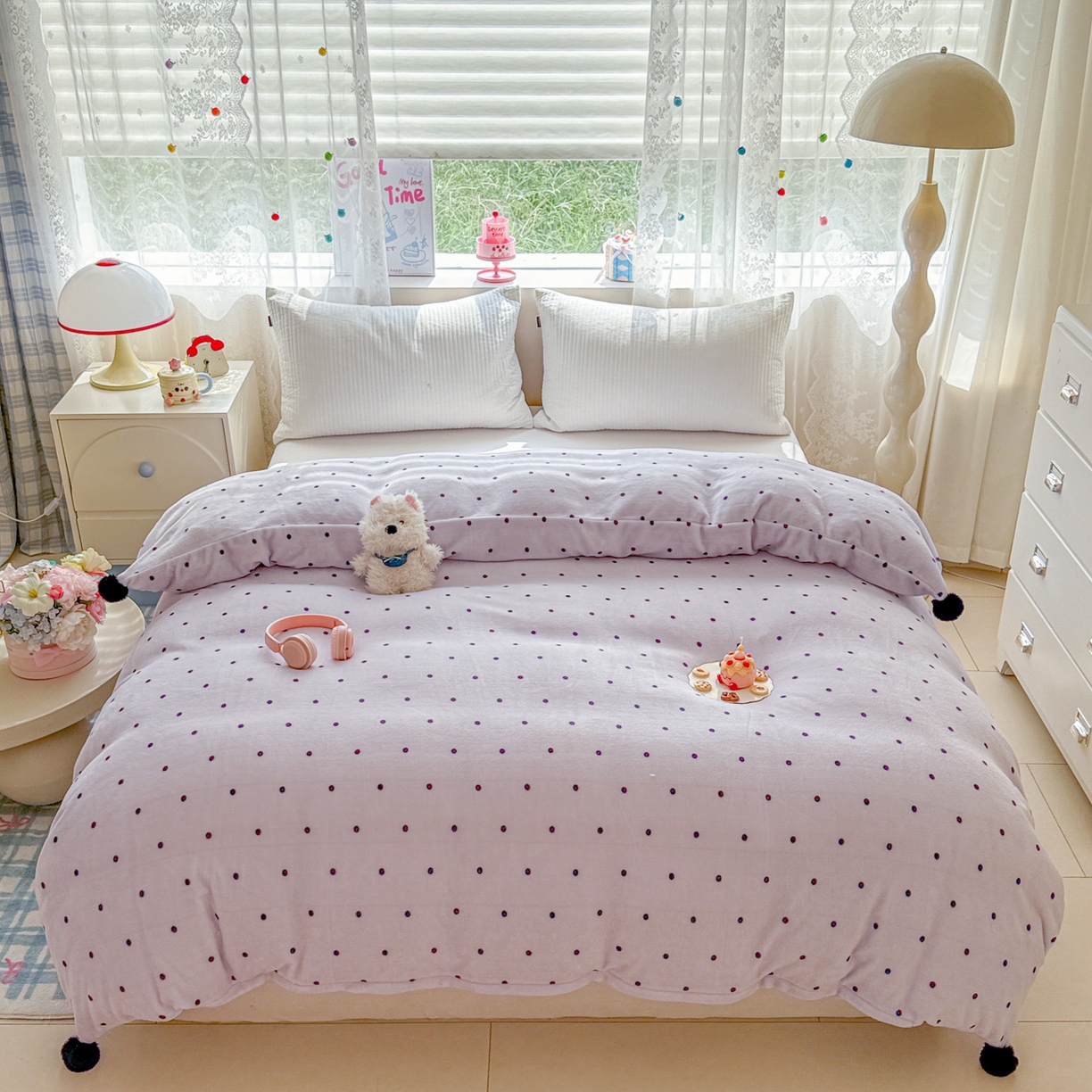 91家纺网 家纺一手货源 找家纺 米可 2025秋冬新品高克重牛奶绒毛球款单被套毛毯盖毯被套单品 紫色