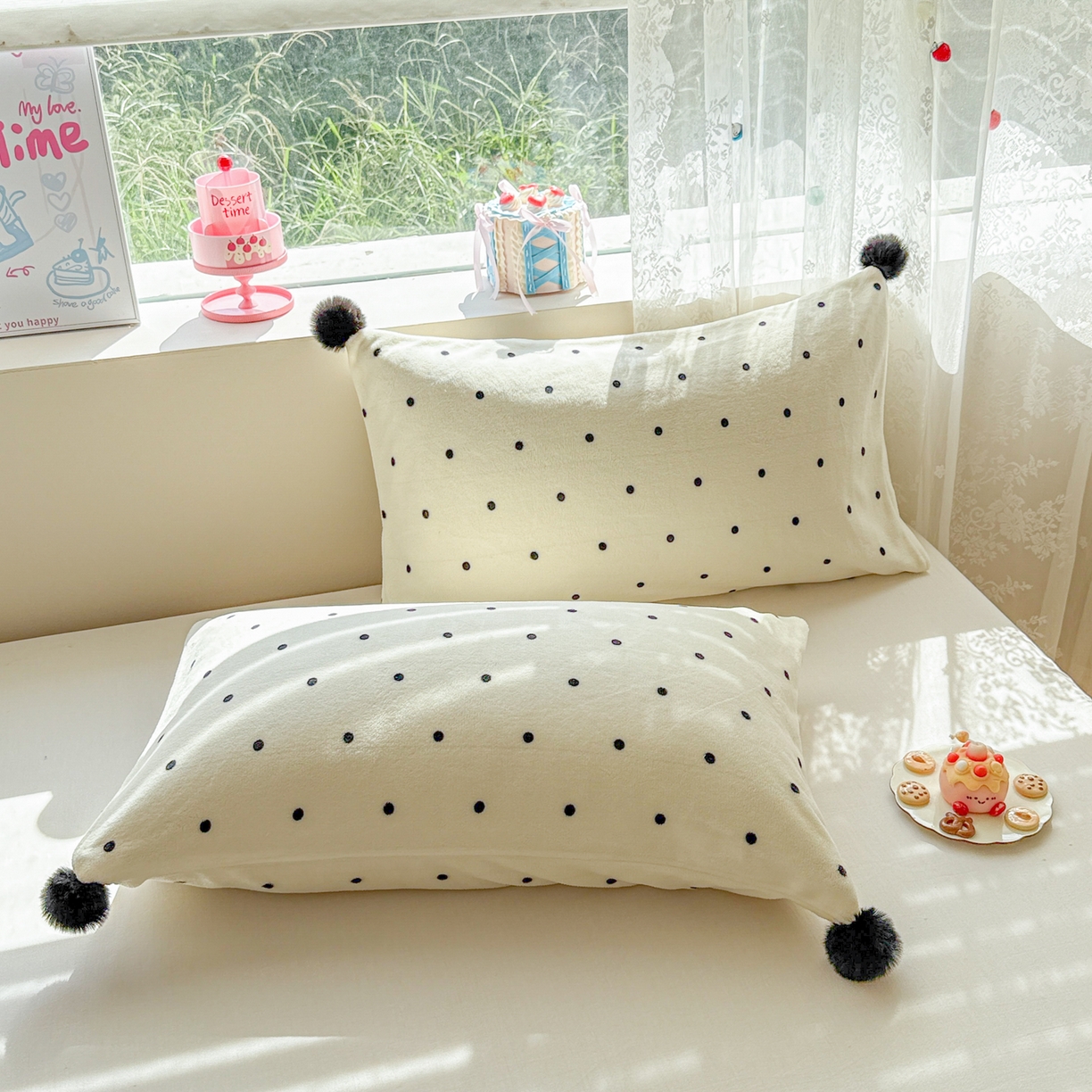 91家纺网 家纺一手货源 找家纺 （总）米可 2025秋冬新品混搭波点高克重牛奶绒毛球款单枕套