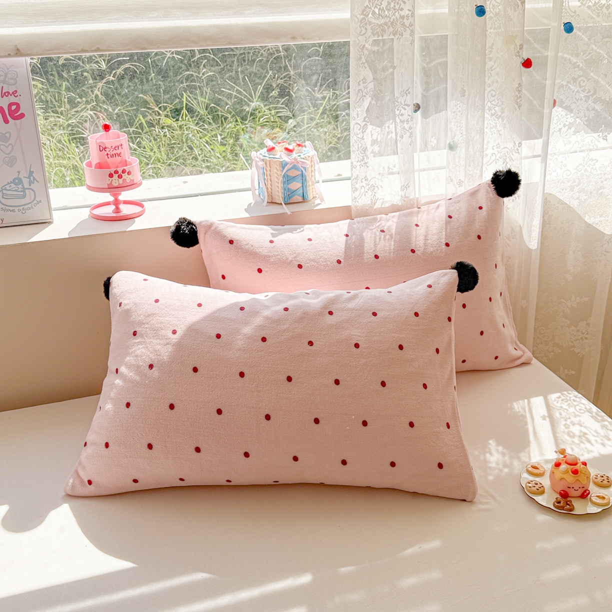 91家纺网 家纺一手货源 找家纺 （总）米可 2025秋冬新品混搭波点高克重牛奶绒毛球款单枕套