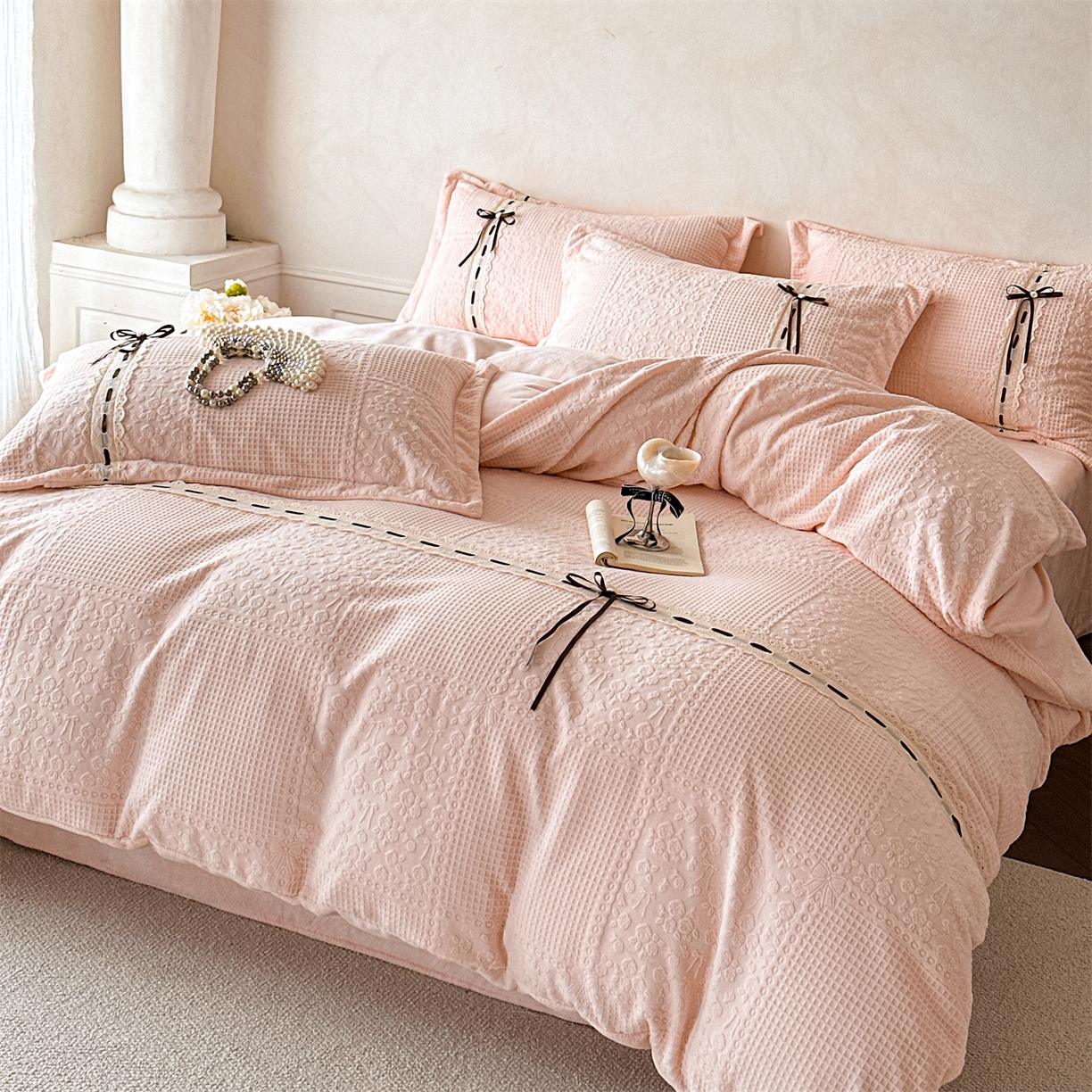 91家纺网 家纺一手货源 找家纺 （总）慕木家纺 2025新款高端雕花公主风蝴蝶结工艺款四件套绿野仙踪系列（直播热款）提供买家秀