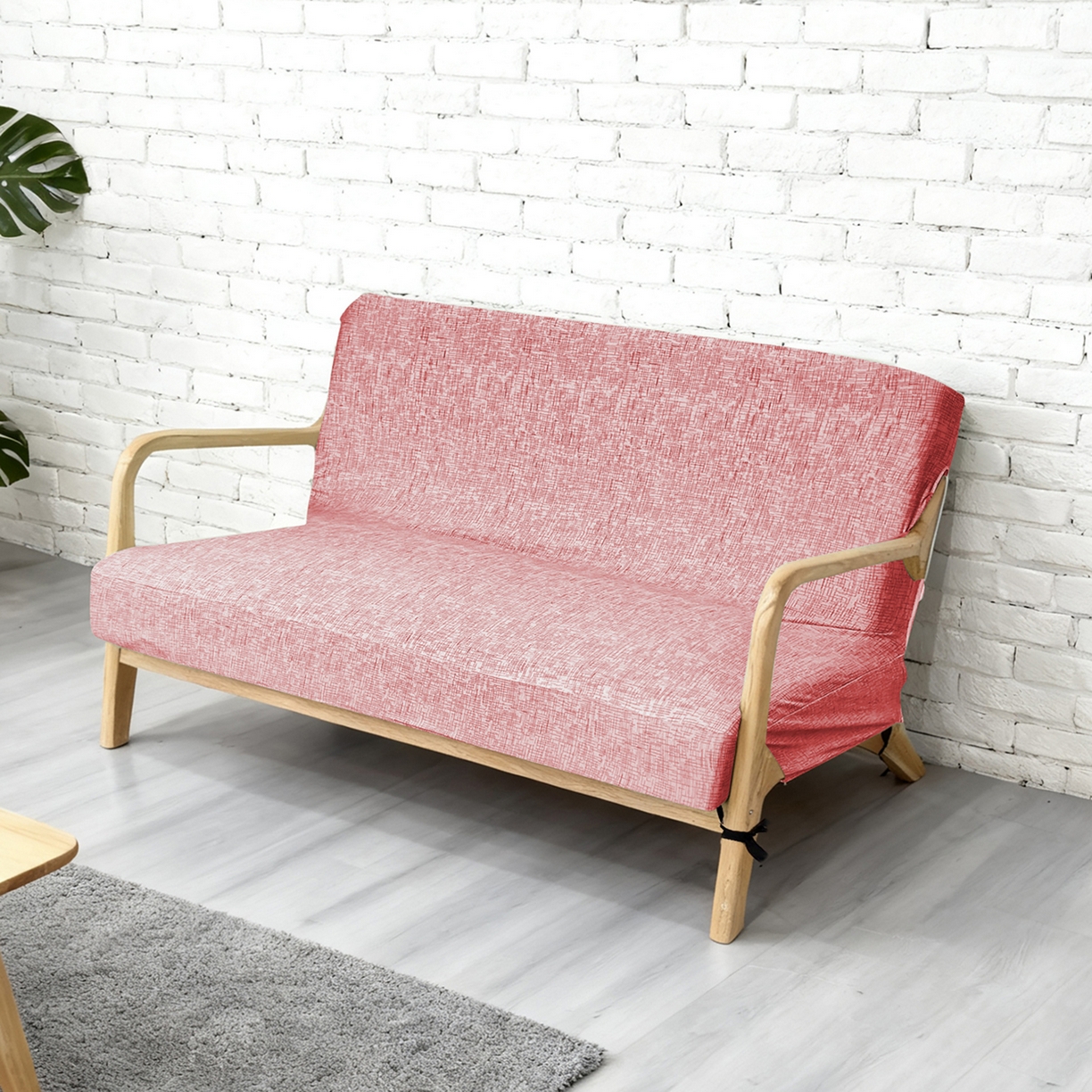 91家纺网 家纺一手货源 找家纺 壹零特色家纺 2025新款印花款实木多人沙发椅套 亚麻纹红棕