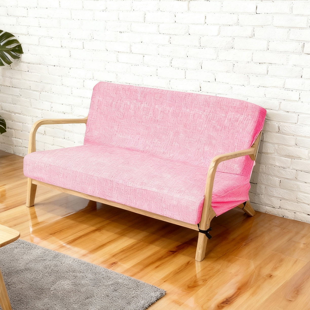 91家纺网 家纺一手货源 找家纺 壹零特色家纺 2025新款印花款实木多人沙发椅套 亚麻纹粉色