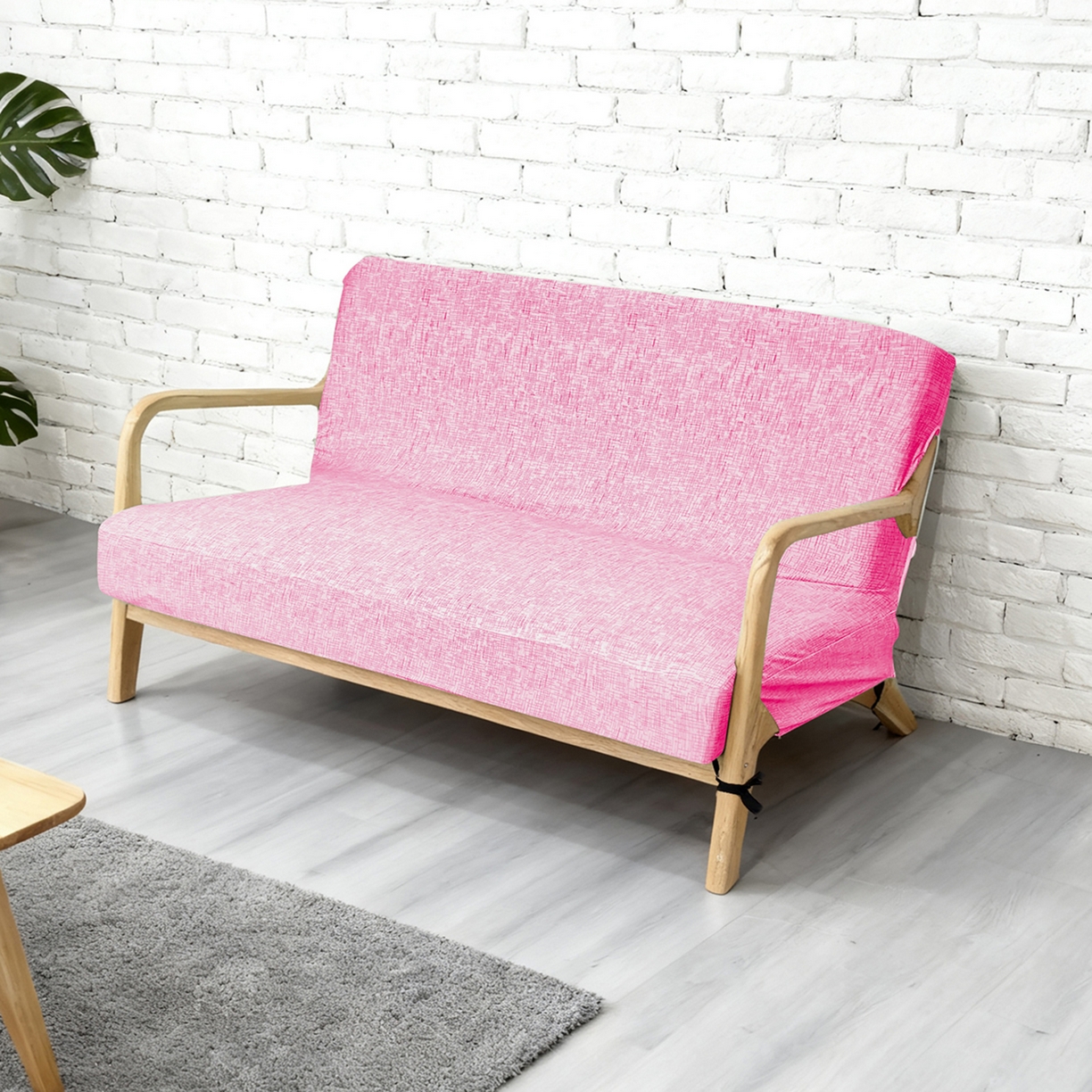 壹零特色家纺 2025新款印花款实木多人沙发椅套 亚麻纹粉色
