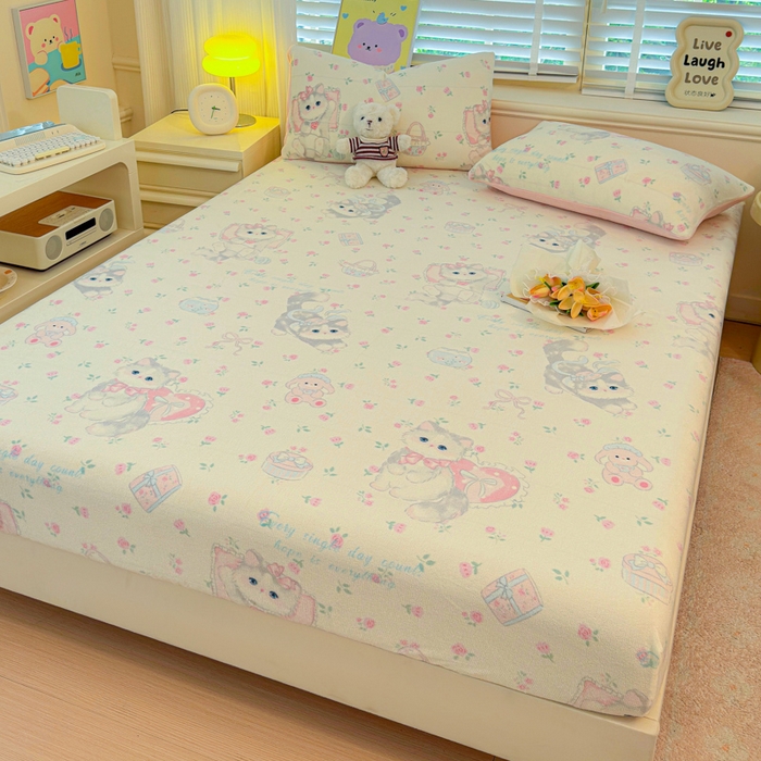 91家纺网 家纺一手货源 找家纺 慕澄家纺 2025新款牛奶绒印花床笠床笠单品 床笠-爱心甜宠