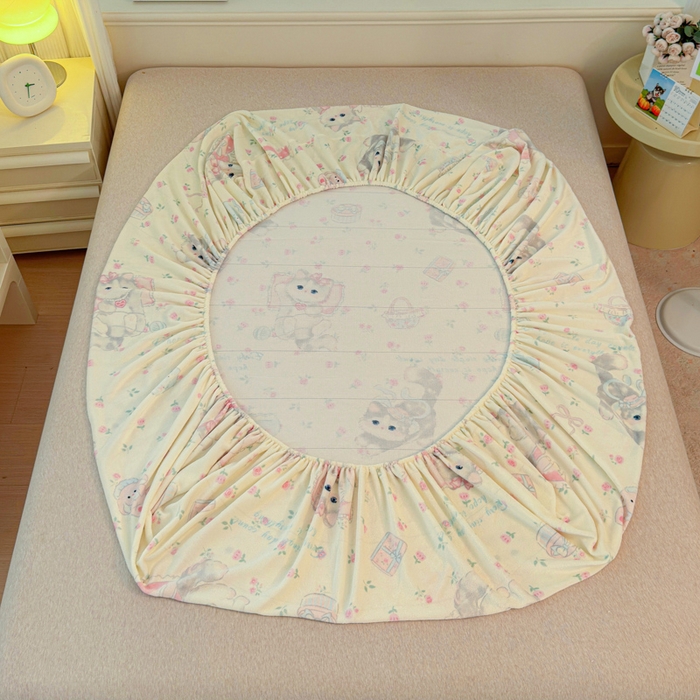 91家纺网 家纺一手货源 找家纺 慕澄家纺 2025新款牛奶绒印花床笠床笠单品 床笠-爱心甜宠