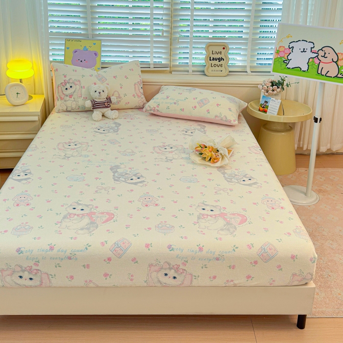 91家纺网 家纺一手货源 找家纺 慕澄家纺 2025新款牛奶绒印花床笠床笠单品 床笠-爱心甜宠