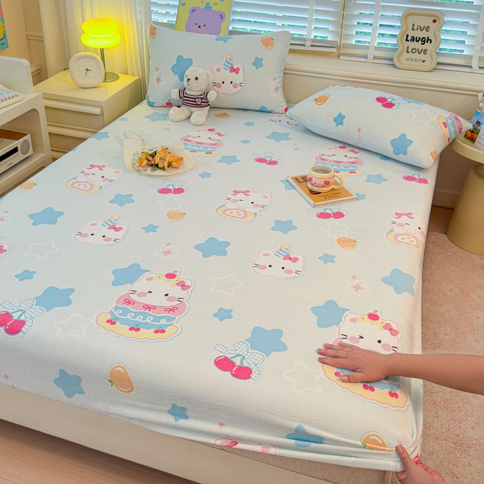 慕澄家纺 2025新款牛奶绒印花床笠床笠单品 床笠-蛋糕猫咪