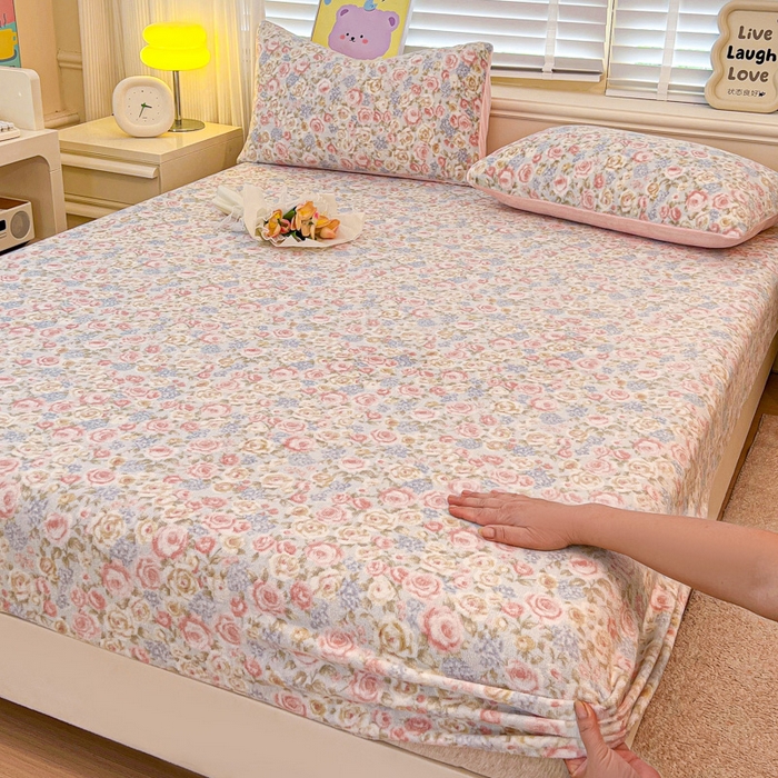 91家纺网 家纺一手货源 找家纺 慕澄家纺 2025新款牛奶绒印花床笠床笠单品 床笠-繁花