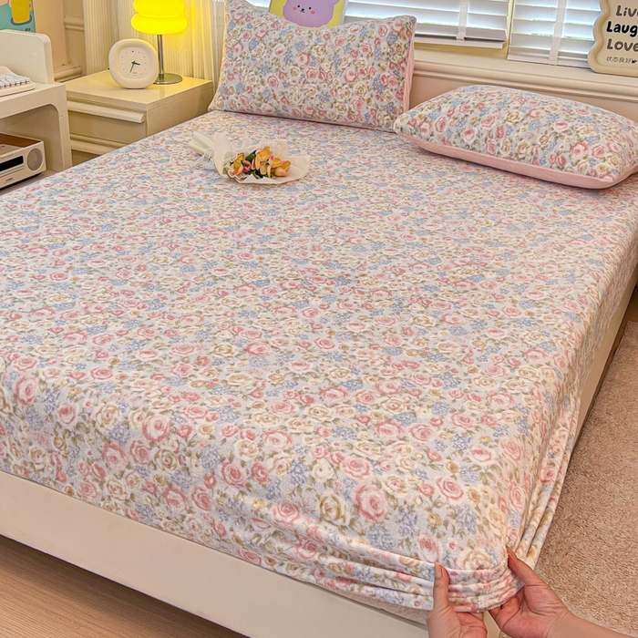 91家纺网 家纺一手货源 找家纺 慕澄家纺 2025新款牛奶绒印花床笠床笠单品 床笠-繁花