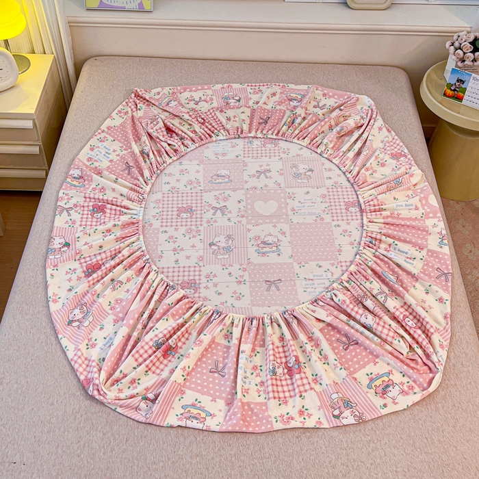 91家纺网 家纺一手货源 找家纺 慕澄家纺 2025新款牛奶绒印花床笠床笠单品 床笠-格子小猫