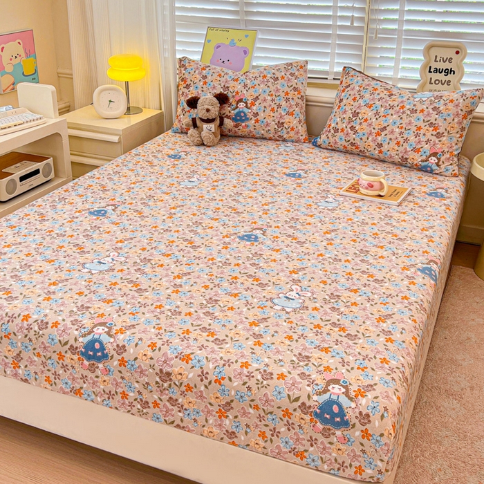 91家纺网 家纺一手货源 找家纺 慕澄家纺 2025新款牛奶绒印花床笠床笠单品 床笠-咖系小女孩