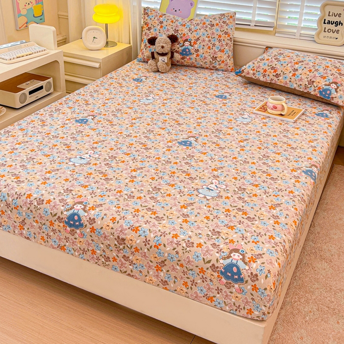 91家纺网 家纺一手货源 找家纺 慕澄家纺 2025新款牛奶绒印花床笠床笠单品 床笠-咖系小女孩